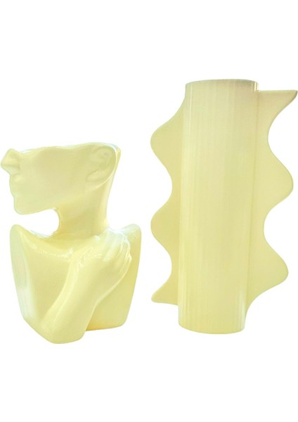 Soyut Yan Kadın ve Kelebek Vazo Saksı 2li Set modelleri
