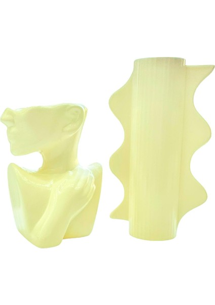 Soyut Yan Kadın ve Kelebek Vazo Saksı 2li Set fırsatları