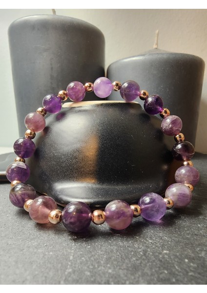 Ametist Orjinal Doğal Taş Kadın Bileklik / Mutluluk, Neşe, Zayıflama Bilekliği