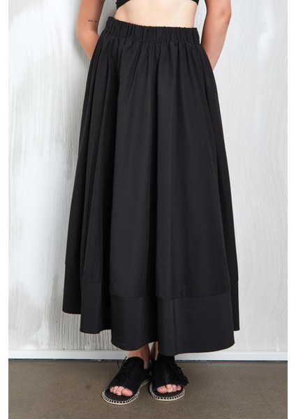 Siyah Poplin Beli Lastikli Uzun Etek 27321 modelleri