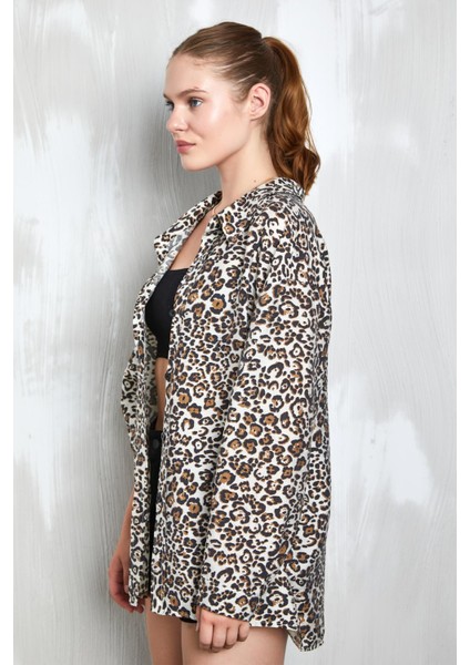 Leopar Baskılı Modal Kumaş Oversize Gömlek 27362