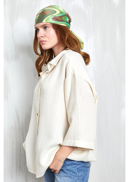 Natur Müslin Kumaş Oversize Fakir Kol Gömlek 27349