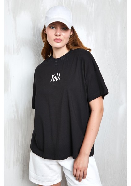 Siyah Baskılı Oversize T-Shirt 27337