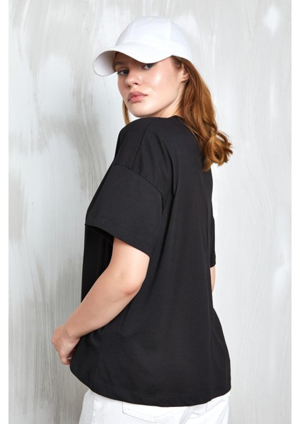 Siyah Baskılı Oversize T-Shirt 27337