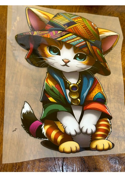 Ütü Ile Yapışan Kedi Transfer Baskı Arma 24X18 cm