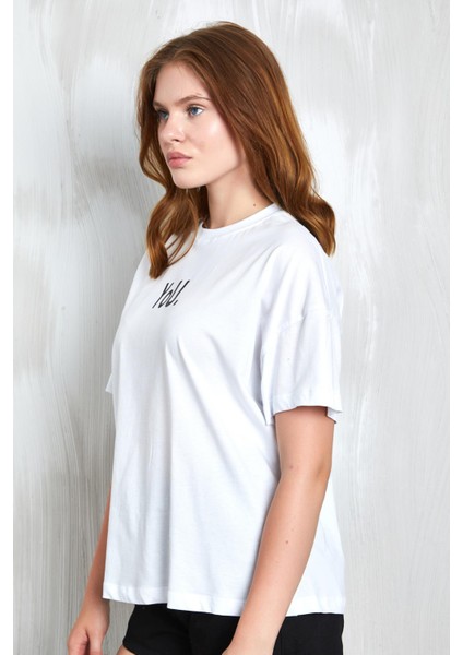 Beyaz Baskılı Oversize T-Shirt 27337