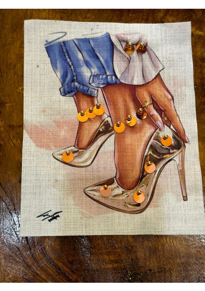 Keten Boncuklu Pul Payetli Tasarım Arma Dikiş Aplike 28X18 cm