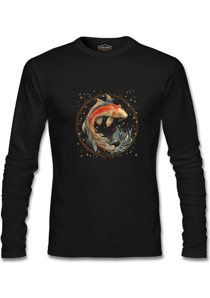 Burçlar - Balık Siyah Erkek Sweatshirt