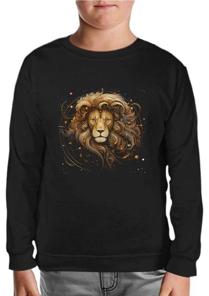 Burçlar - Aslan Siyah Çocuk Sweatshirt