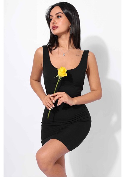 Kadın Siyah Kalın Askılı Basic Elbise