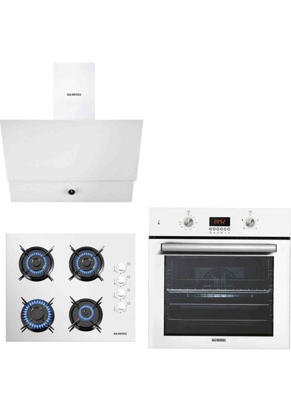 Ankastre 3 Lü Set Beyaz Turbo Fanli Dijital Göstergeli ( 830 Davlumbaz - Ko-40 Ocak - Bs Turbo Fırın