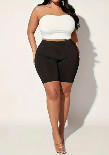 Diz Üstü Kısa Kadın İç Göstermez Büyük Beden Tayt