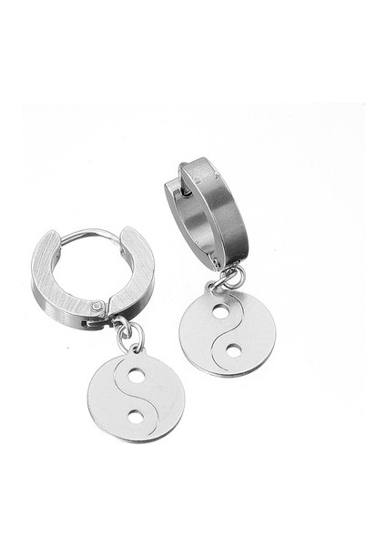 Sallantılı Yin Yang Erkek Çelik Küpe Takı Aksesuar W P24 T5