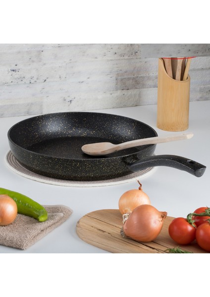 28 cm Gold Stone Ezme Seri Tava, Non-Stick Kızartma Tavası (Bakalit Kulplu)