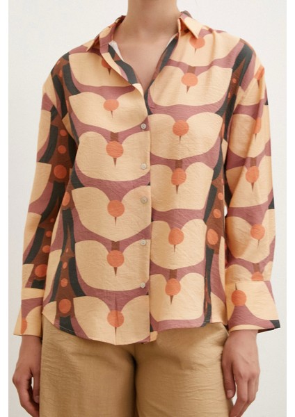 Desenli V Yaka Modal Gömlek Camel fiyatları