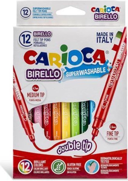 Birello Jumbo+Standart Çift Uçlu Yıkanabilir Keçeli Boya 12 Renk