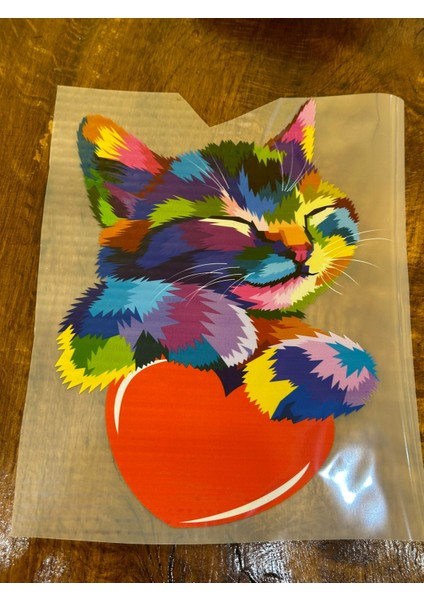 Ütü Ile Yapışan Renkli Kedi Transfer Baskı Arma 22X17 cm