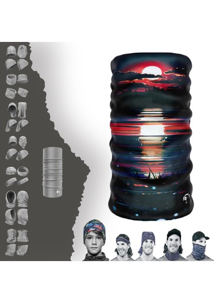 Gün Batımı Manzara Desenli Boyunluk Maske Baf Bandana
