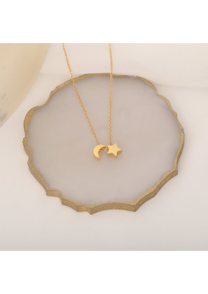 925 Ayar Gümüş Gold Ay Yıldız Kolye modelleri