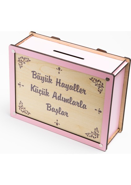 Deep Creative Parabox Hedef Kumbarası Pembe-Krem Rengi Ahşap Kilitli