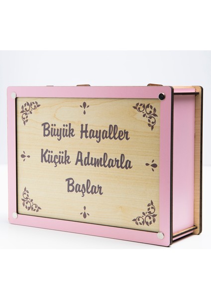 Deep Creative Parabox Hedef Kumbarası Pembe-Krem Rengi Ahşap Kilitli