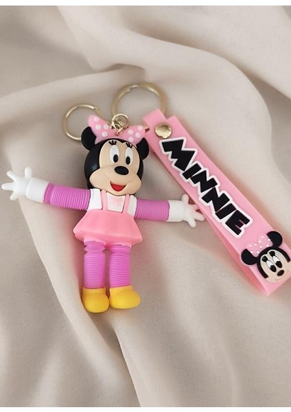 Anahtarlık Silikon Kolları ve Bacakları Uzayan Minnie Mouse Çanta Süsü Oyuncak Pembe