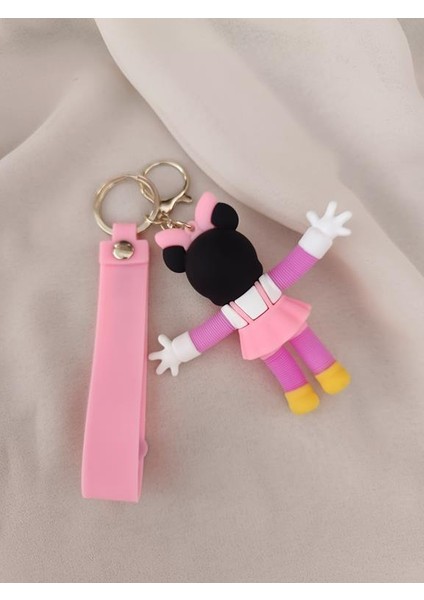 Anahtarlık Silikon Kolları ve Bacakları Uzayan Minnie Mouse Çanta Süsü Oyuncak Pembe modelleri