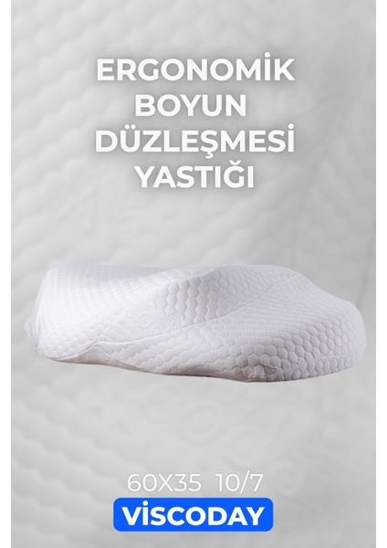 Beyaz Cloudcomfort Ortopedik Boyun Destek Yastığı Düz Viskon 1+ Hava Geçirgen Visco 35 x 60 cm