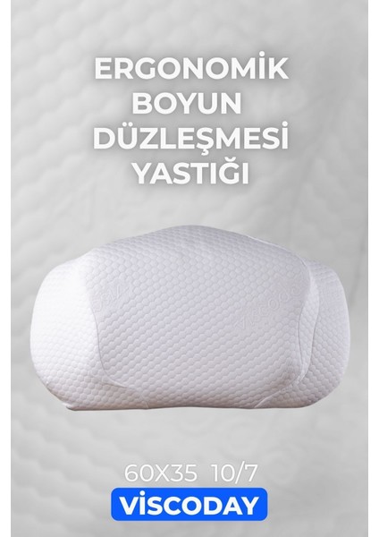 Beyaz Cloudcomfort Ortopedik Boyun Destek Yastığı Düz Viskon 1+ Hava Geçirgen Visco 35 x 60 cm