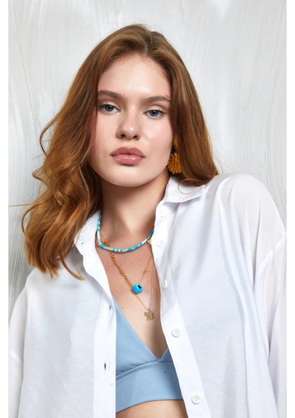 Beyaz Modal Kumaş Oversize Gömlek/şort Alt-Üst Takım 27376