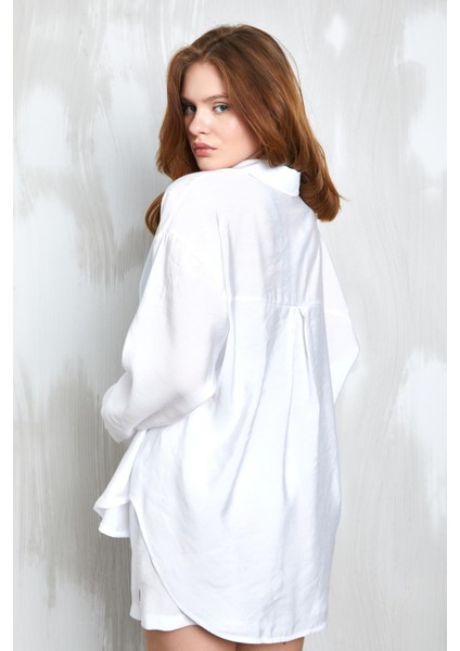 Beyaz Modal Kumaş Oversize Gömlek/şort Alt-Üst Takım 27376