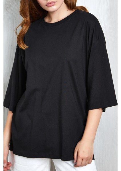 Siyah Oversize Basic Penye T-Shirt 25358 fiyatları