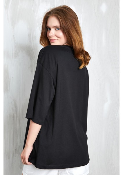Siyah Oversize Basic Penye T-Shirt 25358 indirimleri