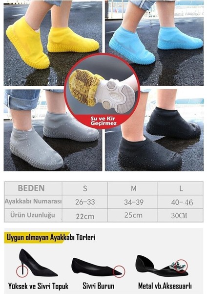 Main Shop Silikon Yağmur Koruyucu Ayakkabı Kılıfı Kaymaz Su Kir Geçirmez Large (40-46) Siyah Renk