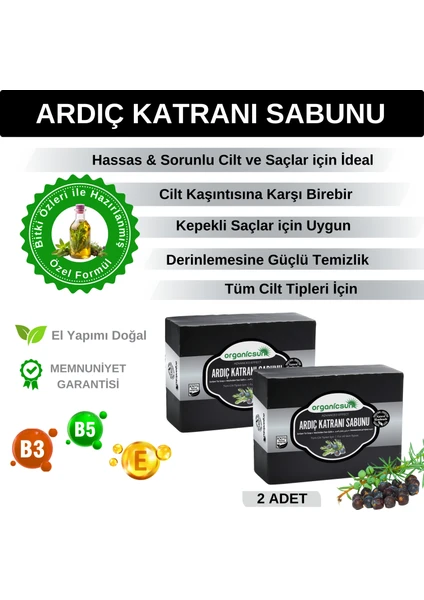 Doğal Ardıç Katranı Sabunu 140 gr x 2 Adet Tüm Cilt Tipleri Için Antiseptik ve Yenileyici Etkili