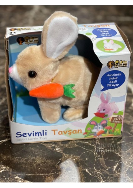 Pilli Sesli Zıplayan Hareketli Havuçlu Krem Rengi Peluş Tavşan 18X17 cm