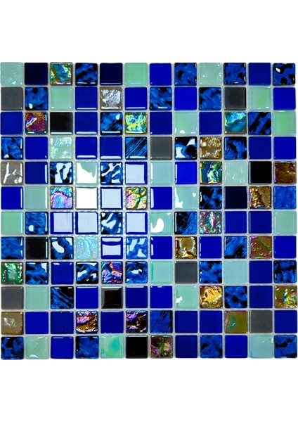 Havuz ve Yaşam Alanlarının Tüm Yüzeyleri Için Kristal Cam Mozaik. Cam Ölçüleri: 23X23X4 Mm. File Ölçüsü: 30X30 Cm. (1 Kutu=11 File Karo=1 M2 Fiyatıdır)