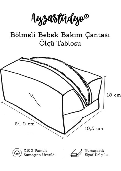 Ayza Stüdyo Bölmeli Bebek Bakım Çantası - Beyaz Dino