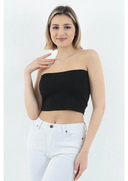 Kadın Siyah Straplez Büstiyer Crop fırsatları
