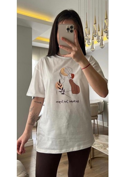 ARL Moda Kadın Baskılı Beyaz T-Shirt