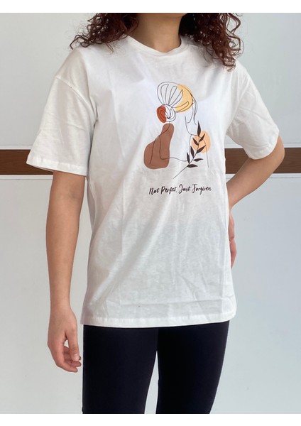 Kadın Baskılı Beyaz T-Shirt