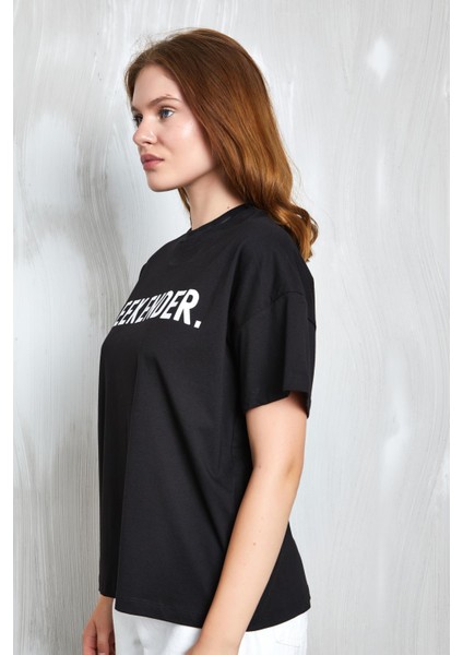 Siyah Baskılı Oversize T-Shirt 27338