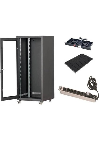 19'' 20U 600X600 Rack Kabinet+2li Fan+Sabit Raf+Grup Priz