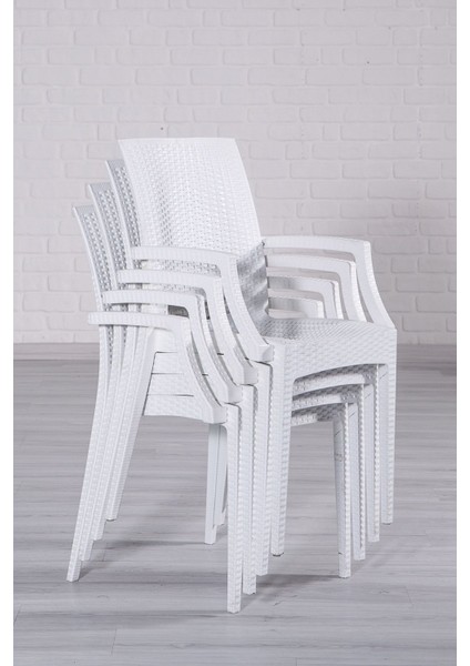 80 x 80 Rattan Beyaz Kollu 4 Sandalye Masa Takımı - Bahçe&balkon&teras Beyaz 4 Plastik Masa Seti modelleri