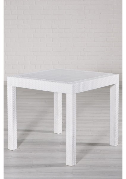 80 x 80 Rattan Beyaz Kollu 4 Sandalye Masa Takımı - Bahçe&balkon&teras Beyaz 4 Plastik Masa Seti fırsatları