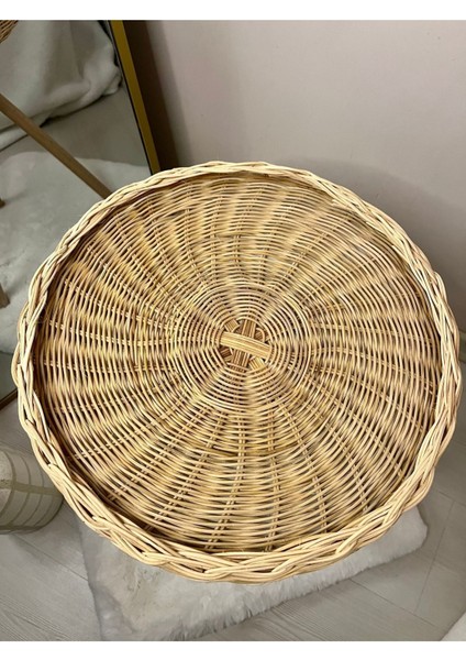 1 Parça Rattan Cam Sehpa 35 cm Klasik Klasik Kahverengi Rattan Garantisiz Yuvarlak