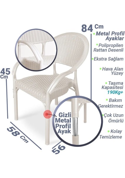 Nar Sokağı Modern 4 Adet Bambu Rattan Kollu Sandalye Koltuk 4'lü Set Standart Kahverengi Modern Plastik