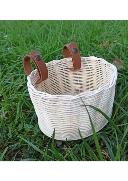 Ekru Hasır Bambu Rattan Scooter Sepeti Bisiklet Sepeti - Kitaplık Sepeti fırsatları