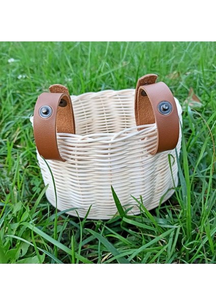 Ekru Hasır Bambu Rattan Scooter Sepeti Bisiklet Sepeti - Kitaplık Sepeti indirimleri