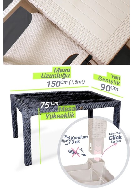 6 Bambu 90X150 cm Camsız Rattan Bahçe Balkon Masa Takımı Masa Seti Plastik Modern 90 x 150 Modern K fiyatları